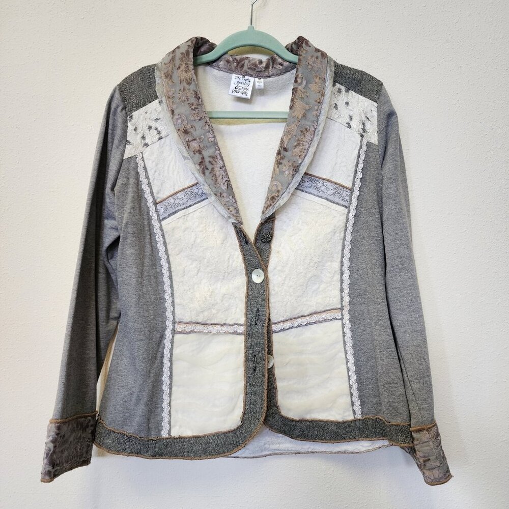 Parsley & Sage Jacket Blazer Women Medium White Gray Lace Color Block Boho
